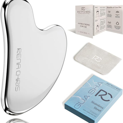 Gua Sha Facial Tools, Stainless Steel Gua Sha Stone, Face Guasha Tool for Jawline Sculpting and Puffiness Reducing, Guasha Massage Tool, Skin Care Gift - Silver