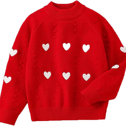 2-7T Spring Fall Little Girls 2Pcs Clothing Set Heart Knit Sweater and Straight Jeans