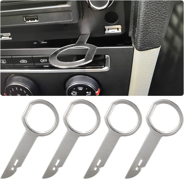Car Radio Removal Tool Key, 4 Pieces Stereo Release Tools Pins with Easy Grip Handles, CD DVD Media Player Head Unit Key Tool, Car Accessories Radio Tools Compatible with Most Vehicles