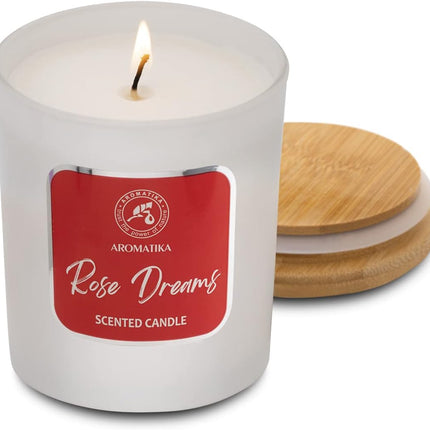 Scented Candle Rose Dreams - Essential Oil Aromatherapy Candle - Soywax Candle - up to 45 Hours Burn Time - Glass Candle Gift - Luxury Soy Wax Candle for Home Scented - Home Scented Candles