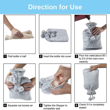 Vicloon 2L Hot Water Bottle with Soft Fluff Cover | Leak Proof Rubber Bag