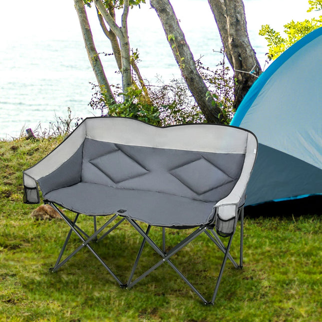 Double Folding Camping Chair with Padded Seat and Storage Pockets