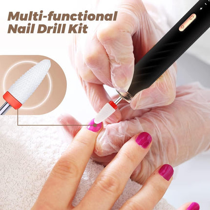 Nail Drill Electric Nail Files Professional Rechargeable Electric Nail Drill Machine with Ceramic Nail Bit for Beginners, Nail Drill Machine Set for Polish Nails, Manicure and Pedicure Tools (Black)