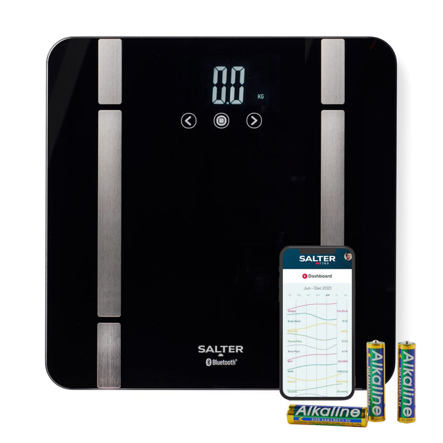 Salter Smart Bathroom Scale LCD 200 Kg Capacity 8 Users Connects to App Black