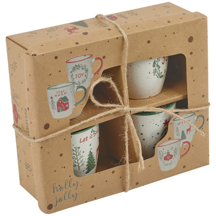 4/8 Pcs Mugs Ceramic Stoneware Festive Christmas Design Tea Coffee Gift Box Set
