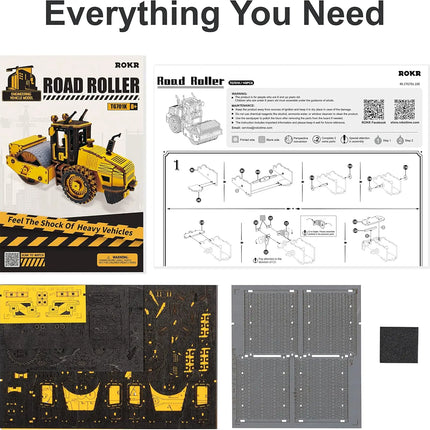 Rokr 3D Puzzles Wooden Model Car Kits Engineering Road Roller Model DIY Wooden Building Kits for Kids Gift for Birthday