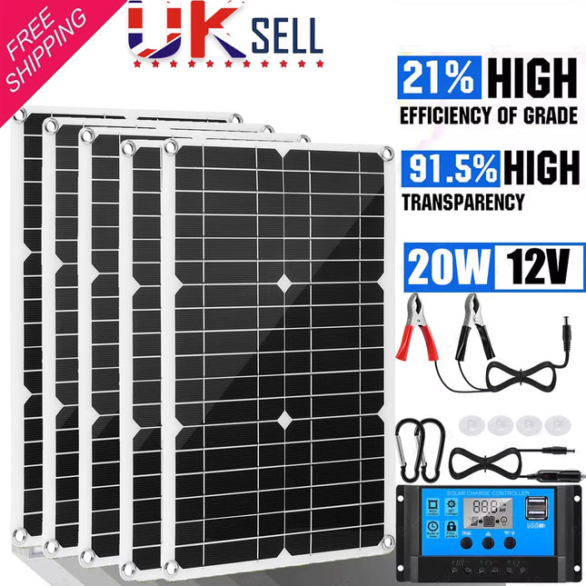 1/2/3/4/5 PCS 20W Solar Panel 12V Solar Cell 100A Controller Solar Panel for Phone RV Car Charger Outdoor Camping Battery Supply