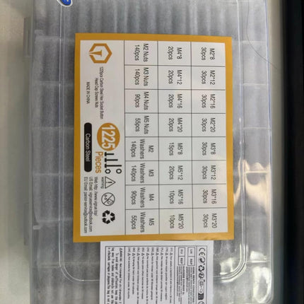 1225Pcs M2 M3 M4 M5 Hexagon Socket Screws, Bolts, Nuts, and Washers Assortment K