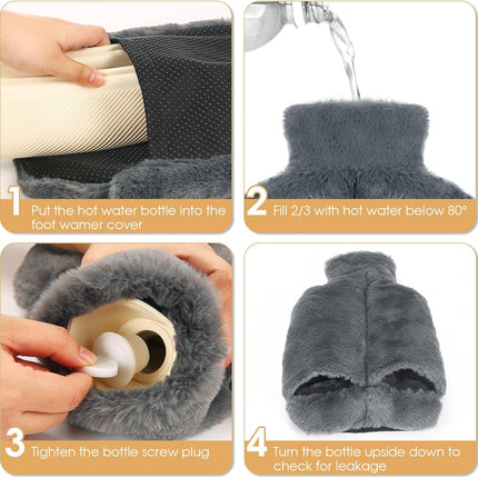 Foot Warmer,2L Heated Feet Warmer with Removeable & Washable Plush Cover Warm in Winter for Feet Pain Relief,Women and Men,Non Electric Heated Foot Warmers for Home,Office,Size 35 to 45 (Without Heel)