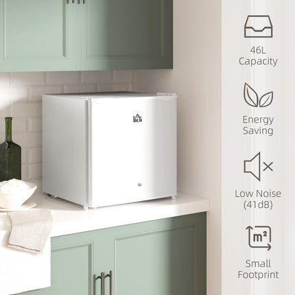 HOMCOM 46L Counter Top Fridge Mini Fridge with Lock Chiller Box Cream White