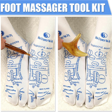 Foot Massage Reflexology Socks with 2 Trigger Point Massage Tool, Acupressure Pressure Point Socks Set Toe Separate Finger-Pressing Charts Socks for Uncomfortable Feet (Women)