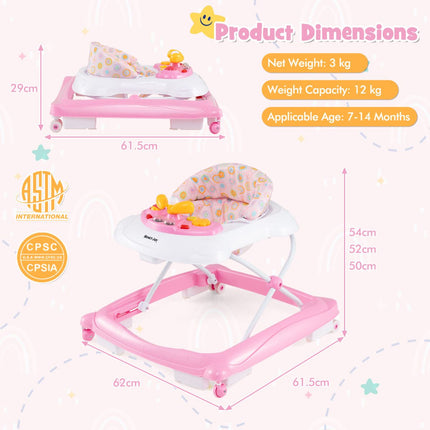 Toddler Activity Center Push Walker with 3 Adjustable Heights