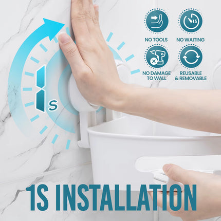 Corner Shower Caddy Suction Cup No-Drilling Removable Shower Caddy Basket Powerful Suction Bathroom Shower Shelf Organizer