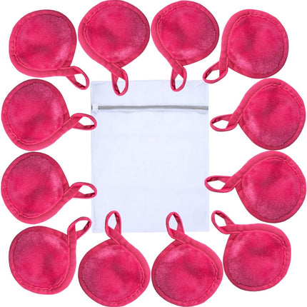 Reusable Makeup Remover Pads Microfiber Face Cloths with Mesh Bag Cleansing Facial Cloths with Laundry Bag for Face, Eye, Lips - Reusable Wipes 5 X 5 Inch 12 Pack Pink