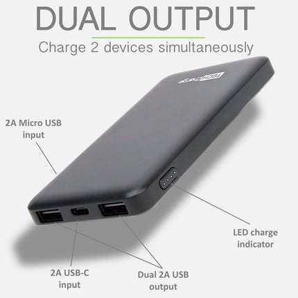 Tech Charge Power Bank Dual Port Output & USB-C Compatible Fast Portable Charger