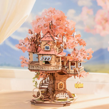 Rolife Sakura Tree House 3D Puzzles DIY Model Building Toy Wooden Craft Kits Hobby for Kids Brain Teaser Gift