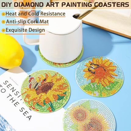 8 Pcs Sunflower Diamond Painting Coasters Kits for Drinks,Diy Diamond Art Coaster Kits for Adults Beginners with Holder,Sunflower Gem Painting Art Craft Kit for Adults.