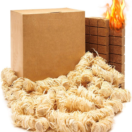 200PC ECO FRIENDLY WOOD WOOL FIRELIGHTERS NATURAL FLAME FIRE STARTERS ODOURLESS