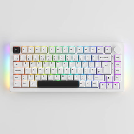 5075B plus 75% Mechanical Gaming Keyboard ISO-UK Black on White Hot Swap Side LED RGB Multi-Modes 2.4Ghz /USB Type-C/Bt 5.0