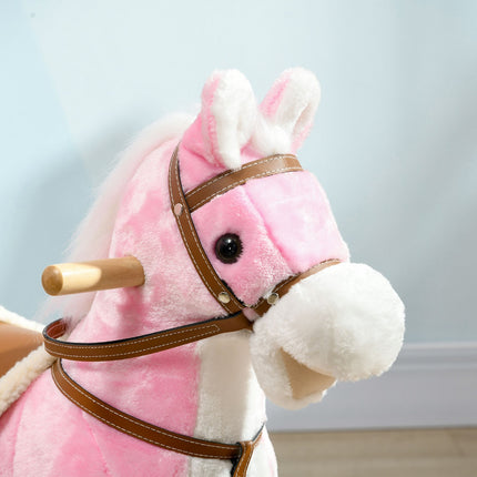 HOMCOM Wooden Ride on Horse, Ride on Pony Gift for Ages 3-6 Years - Pink