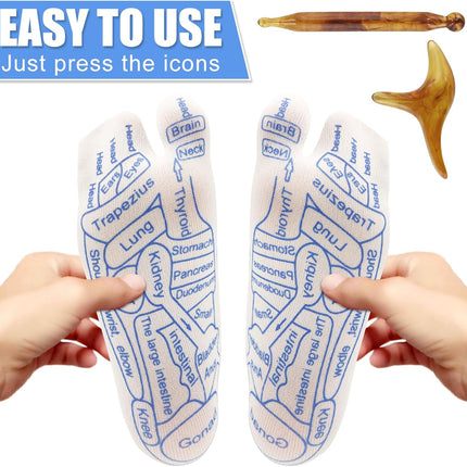 Foot Massage Reflexology Socks with 2 Trigger Point Massage Tool, Acupressure Pressure Point Socks Set Toe Separate Finger-Pressing Charts Socks for Uncomfortable Feet (Women)