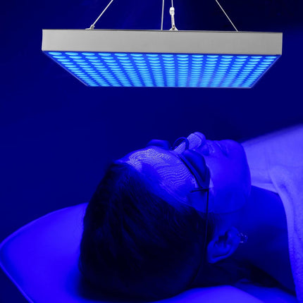 Home Tanning Lamp,Face and Body Sunlamp with Hanging Ring Hook and Blindfold,460Nm Full Blue Therapy Lamp LED Skin Tanning Light with 225Pcs Leds 15W,Eye Protection Self Tanning Machine for Face,Body