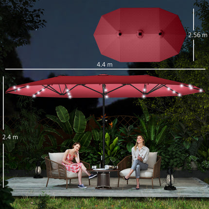 4.4M Double-Sided Sun Umbrella Patio Parasol with LED Solar Lights for Garden