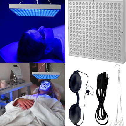 Home Tanning Lamp,Face and Body Sunlamp with Hanging Ring Hook and Blindfold,460Nm Full Blue Therapy Lamp LED Skin Tanning Light with 225Pcs Leds 15W,Eye Protection Self Tanning Machine for Face,Body
