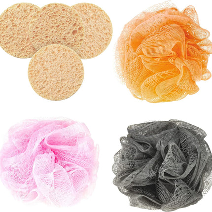 Eco-Friendly Makeup Remover Pads & XL Bath Loofah Set – Reusable Facial Sponges & Exfoliating Shower Puff – Gentle Skincare for Sensitive Skin – 7-Piece Bathing Kit