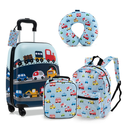 5 Piece Kids Luggage Set Carry-On Children Rolling Suitcase Set with Backpack