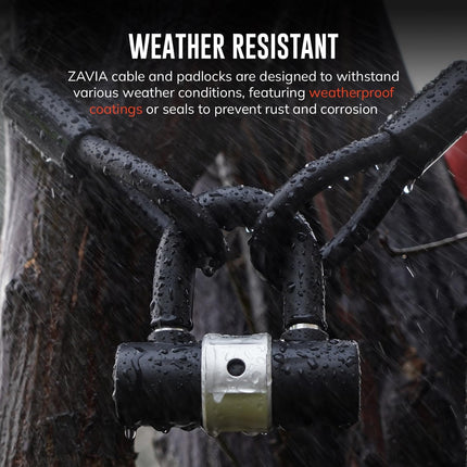 Heavy Duty Padlock with 1.5M Cable Lock - Weatherproof & Rustproof Motorcycle Lock - Ideal for Motorbike, Scooter, Shed, Gate & Garden Fence